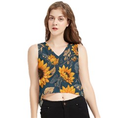 Flowers Pattern Spring Bloom Blossom Rose Nature Flora Floral Plant V-neck Cropped Tank Top