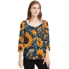 Flowers Pattern Spring Bloom Blossom Rose Nature Flora Floral Plant Chiffon Quarter Sleeve Blouse