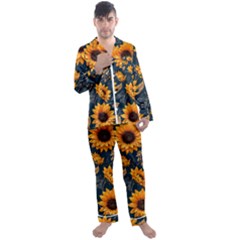 Flowers Pattern Spring Bloom Blossom Rose Nature Flora Floral Plant Men s Long Sleeve Satin Pajamas Set by Maspions