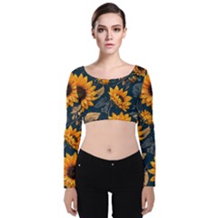 Flowers Pattern Spring Bloom Blossom Rose Nature Flora Floral Plant Velvet Long Sleeve Crop Top