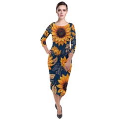 Flowers Pattern Spring Bloom Blossom Rose Nature Flora Floral Plant Quarter Sleeve Midi Velour Bodycon Dress by Maspions