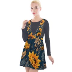 Flowers Pattern Spring Bloom Blossom Rose Nature Flora Floral Plant Plunge Pinafore Velour Dress