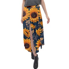 Flowers Pattern Spring Bloom Blossom Rose Nature Flora Floral Plant Velour Split Maxi Skirt