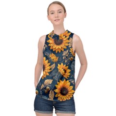 Flowers Pattern Spring Bloom Blossom Rose Nature Flora Floral Plant High Neck Satin Top