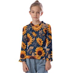 Flowers Pattern Spring Bloom Blossom Rose Nature Flora Floral Plant Kids  Frill Detail T-shirt