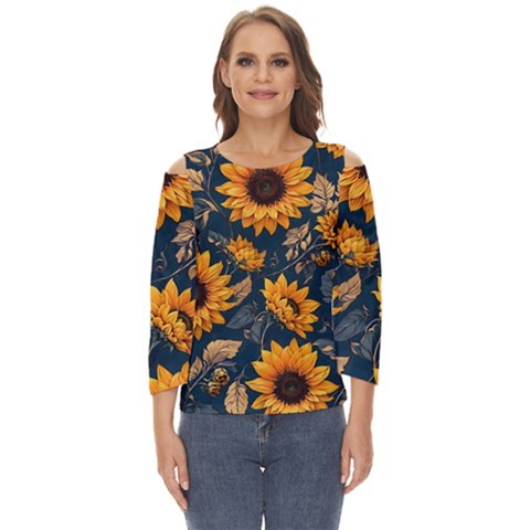 Flowers Pattern Spring Bloom Blossom Rose Nature Flora Floral Plant Cut Out Wide Sleeve Top by Maspions