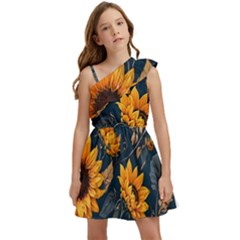 Flowers Pattern Spring Bloom Blossom Rose Nature Flora Floral Plant Kids  One Shoulder Party Dress by Maspions