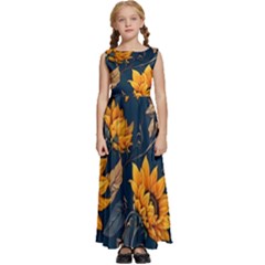 Flowers Pattern Spring Bloom Blossom Rose Nature Flora Floral Plant Kids  Satin Sleeveless Maxi Dress by Maspions