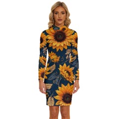 Flowers Pattern Spring Bloom Blossom Rose Nature Flora Floral Plant Long Sleeve Shirt Collar Bodycon Dress by Maspions