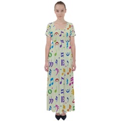 Seamless Pattern Musical Note Doodle Symbol High Waist Short Sleeve Maxi Dress by Apen