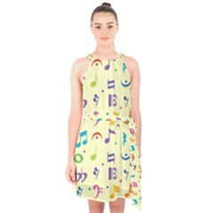 Seamless Pattern Musical Note Doodle Symbol Halter Collar Waist Tie Chiffon Dress by Apen