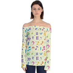 Seamless Pattern Musical Note Doodle Symbol Off Shoulder Long Sleeve Top by Apen