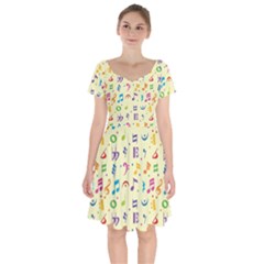 Seamless Pattern Musical Note Doodle Symbol Short Sleeve Bardot Dress by Apen