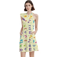 Seamless Pattern Musical Note Doodle Symbol Cocktail Party Halter Sleeveless Dress With Pockets by Apen