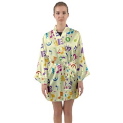 Seamless Pattern Musical Note Doodle Symbol Long Sleeve Satin Kimono by Apen