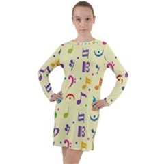 Seamless Pattern Musical Note Doodle Symbol Long Sleeve Hoodie Dress