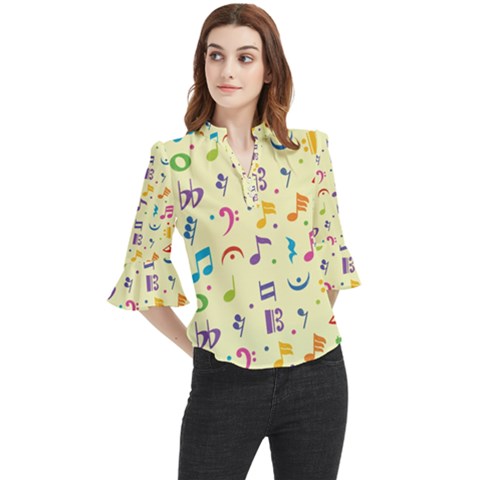 Seamless Pattern Musical Note Doodle Symbol Loose Horn Sleeve Chiffon Blouse by Apen