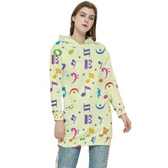 Seamless Pattern Musical Note Doodle Symbol Women s Long Oversized Pullover Hoodie by Apen