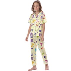 Seamless Pattern Musical Note Doodle Symbol Kids  Satin Short Sleeve Pajamas Set by Apen