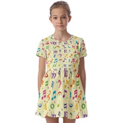 Seamless Pattern Musical Note Doodle Symbol Kids  Short Sleeve Pinafore Style Dress by Apen