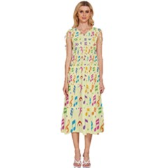 Seamless Pattern Musical Note Doodle Symbol V-neck Drawstring Shoulder Sleeveless Maxi Dress by Apen