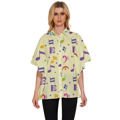 Seamless Pattern Musical Note Doodle Symbol Women s Batwing Button Up Shirt by Apen