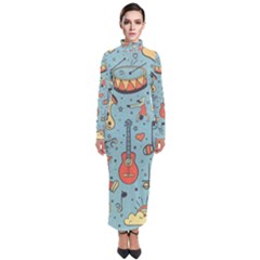 Seamless Pattern Musical Instruments Notes Headphones Player Turtleneck Maxi Dress by Apen