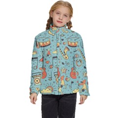 Seamless Pattern Musical Instruments Notes Headphones Player Kids  Puffer Bubble Jacket Coat by Apen