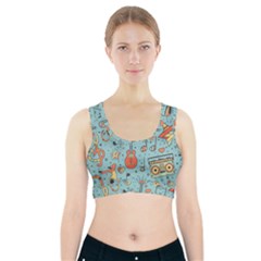 Seamless Pattern Musical Instruments Notes Headphones Player Sports Bra With Pocket by Apen