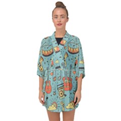 Seamless Pattern Musical Instruments Notes Headphones Player Half Sleeve Chiffon Kimono by Apen