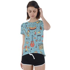 Seamless Pattern Musical Instruments Notes Headphones Player Short Sleeve Open Back T-shirt by Apen