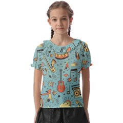 Seamless Pattern Musical Instruments Notes Headphones Player Kids  Frill Chiffon Blouse by Apen