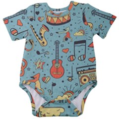 Seamless Pattern Musical Instruments Notes Headphones Player Baby Short Sleeve Bodysuit by Apen