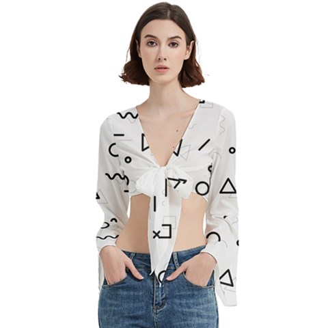 Memphis Pattern Trumpet Sleeve Cropped Top by Apen