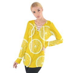 Lemon Fruits Slice Seamless Pattern Tie Up T-shirt by Apen