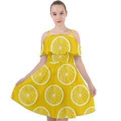 Lemon Fruits Slice Seamless Pattern Cut Out Shoulders Chiffon Dress by Apen