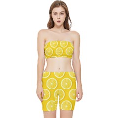 Lemon Fruits Slice Seamless Pattern Stretch Shorts And Tube Top Set by Apen