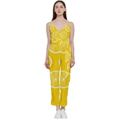 Lemon Fruits Slice Seamless Pattern V-neck Camisole Jumpsuit by Apen