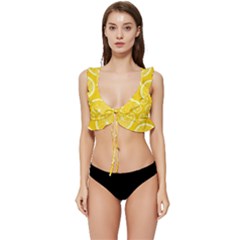 Lemon Fruits Slice Seamless Pattern Low Cut Ruffle Edge Bikini Top by Apen