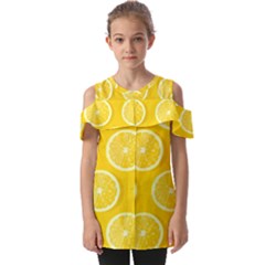 Lemon Fruits Slice Seamless Pattern Fold Over Open Sleeve Top by Apen