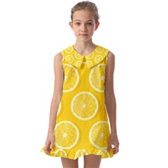 Lemon Fruits Slice Seamless Pattern Kids  Pilgrim Collar Ruffle Hem Dress by Apen