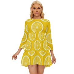 Lemon Fruits Slice Seamless Pattern Long Sleeve Babydoll Dress by Apen