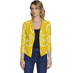 Lemon Fruits Slice Seamless Pattern Women s Casual 3/4 Sleeve Spring Jacket by Apen