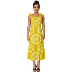 Lemon Fruits Slice Seamless Pattern Tie-strap Tiered Midi Chiffon Dress by Apen