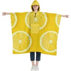 Lemon Fruits Slice Seamless Pattern Women s Hooded Rain Ponchos by Apen