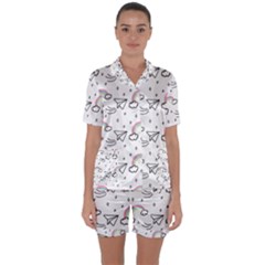 Cute Art Print Pattern Satin Short Sleeve Pajamas Set by Apen