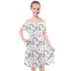 Cute Art Print Pattern Kids  Cut Out Shoulders Chiffon Dress by Apen