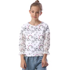 Cute Art Print Pattern Kids  Cuff Sleeve Top