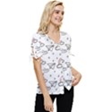 Cute Art Print Pattern Bow Sleeve Button Up Top View3