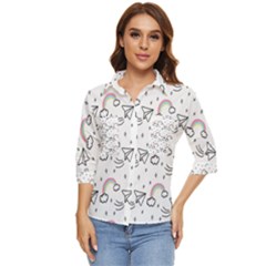 Cute Art Print Pattern Women s Quarter Sleeve Pocket Shirt